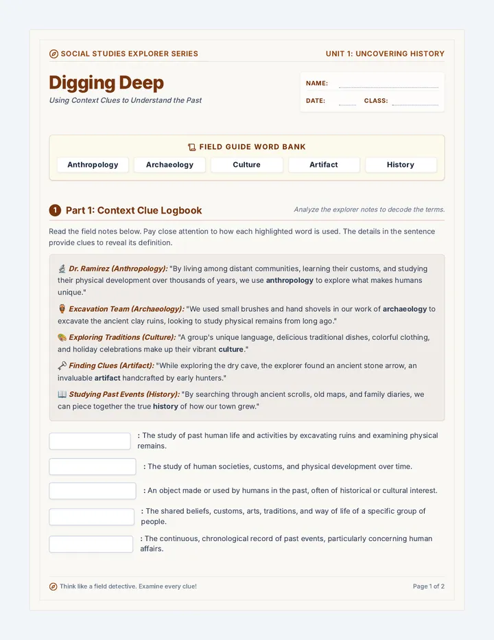 Digging Deep Worksheet