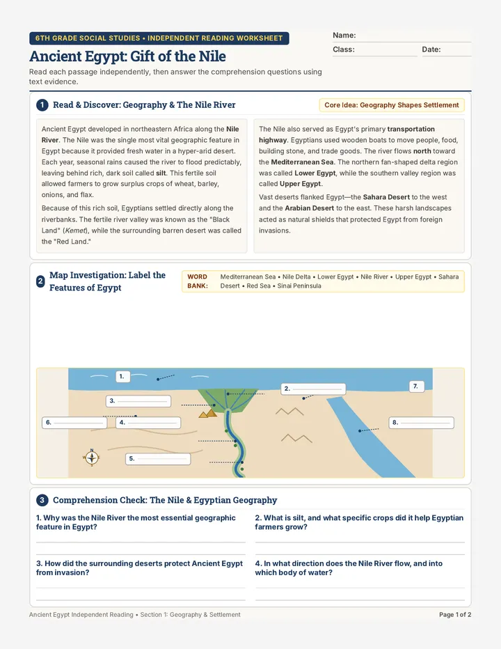 Gift of Nile Worksheet