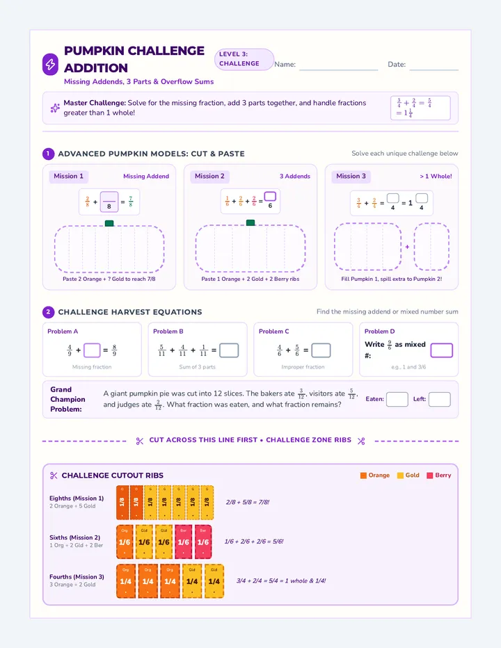 Pumpkin Challenge Addition Worksheet
