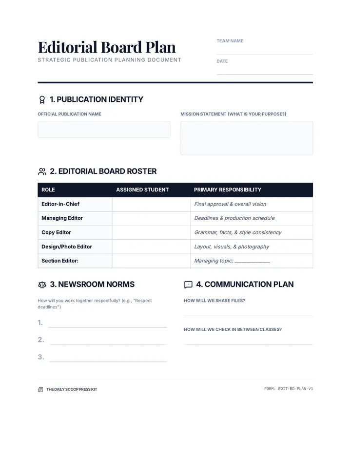 Editorial Board Plan Worksheet