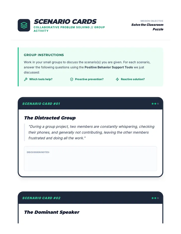 Behavior Scenario Cards Worksheet