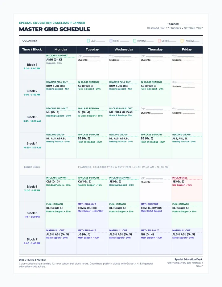 Master Caseload Grid Schedule