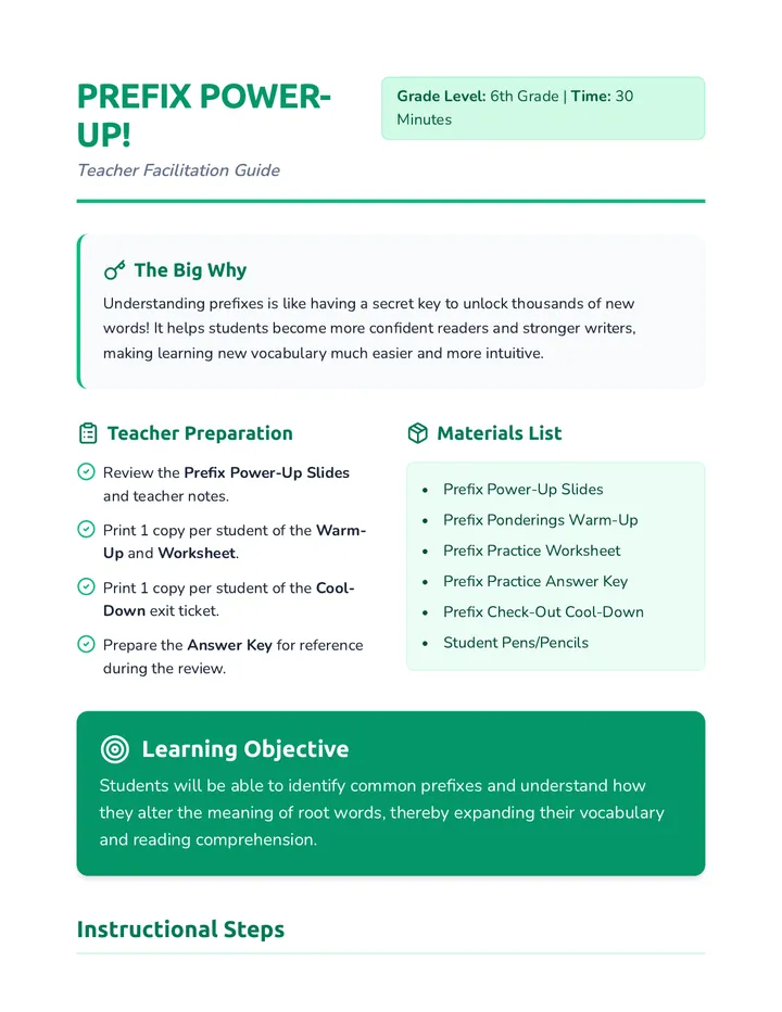 Prefix Power-Up Lesson Plan