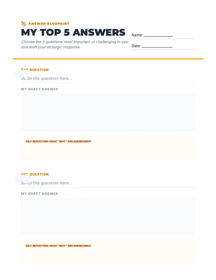 My Top 5 Answers Worksheet