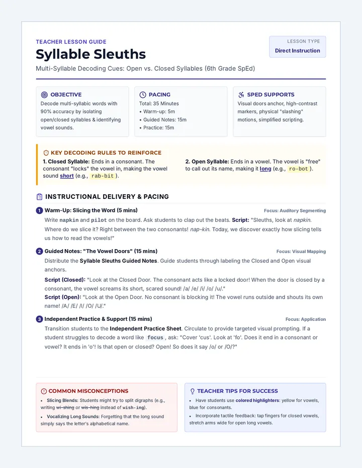 Syllable Sleuths Teacher Guide