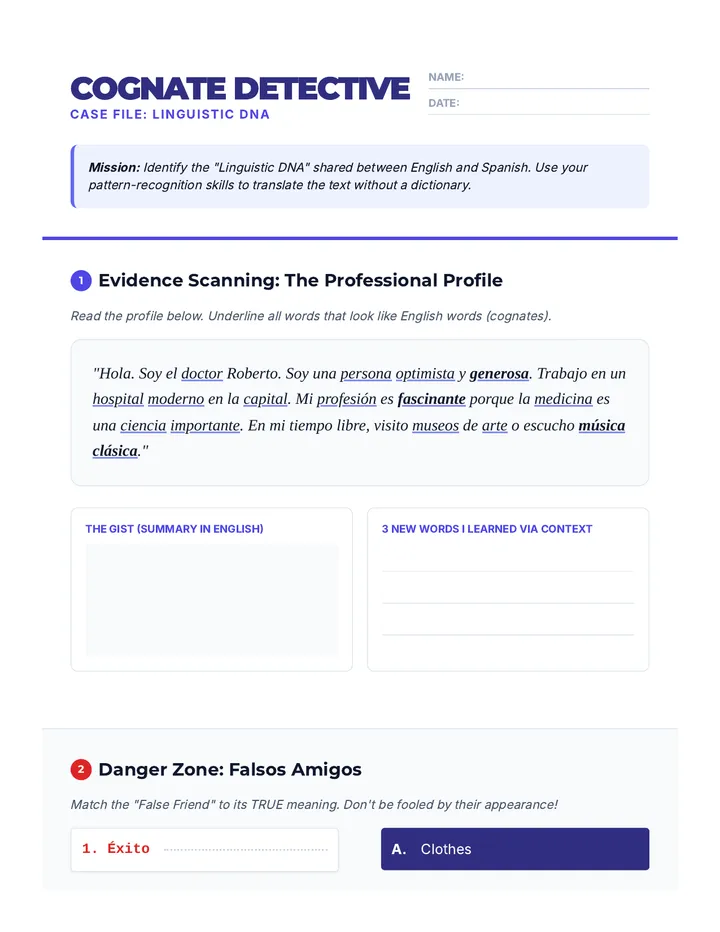 Cognate Detective Worksheet
