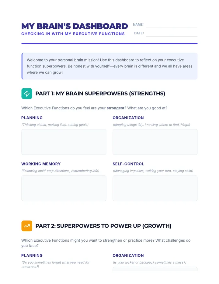 My Brain's Dashboard Worksheet