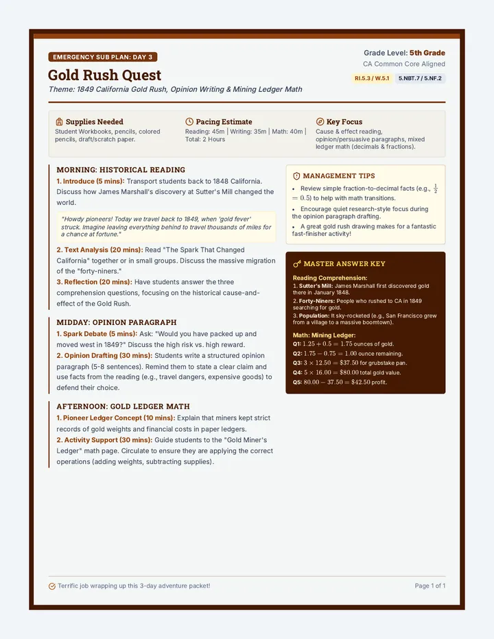 Gold Rush Quest Sub Guide