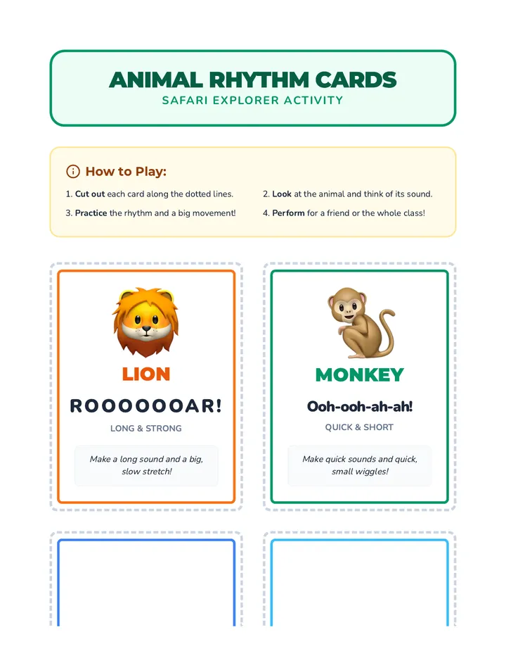 Animal Rhythm Cards Activity