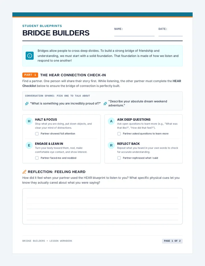 Bridge Builders Worksheet