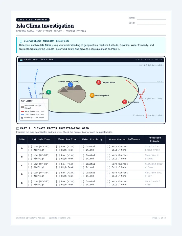 Climate Clue Worksheet
