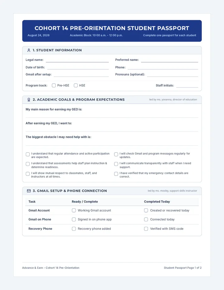 Cohort Passport Worksheet