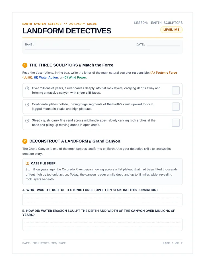 Landform Detectives Worksheet