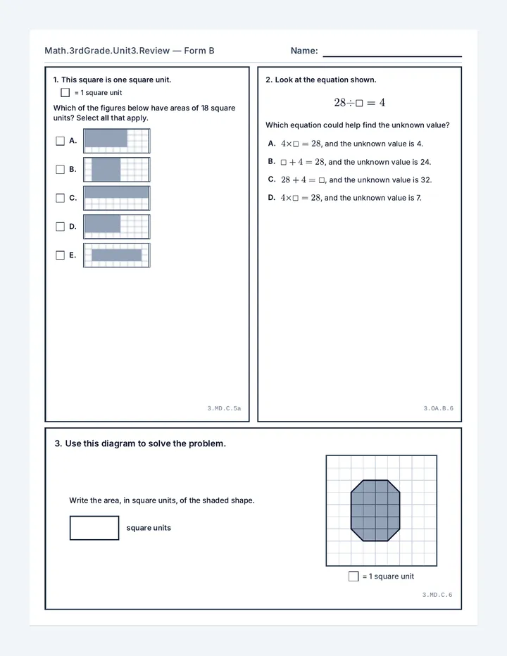 Area Mastery Test Form B