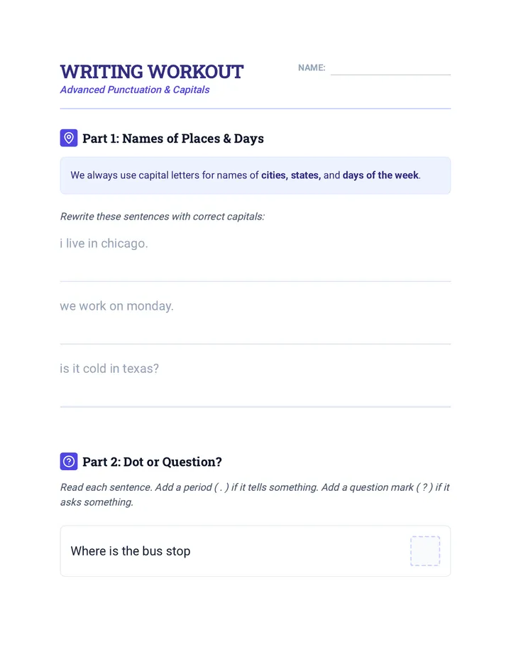 Writing Workout Worksheet