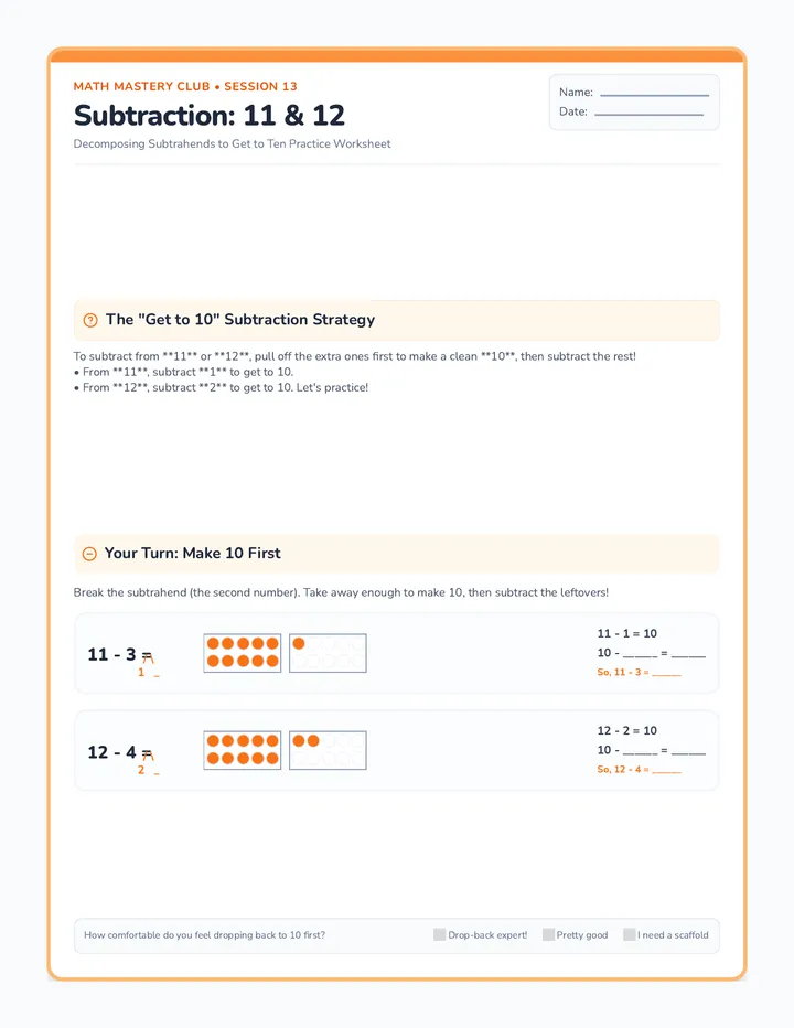 Subtraction Eleven Twelve Worksheet