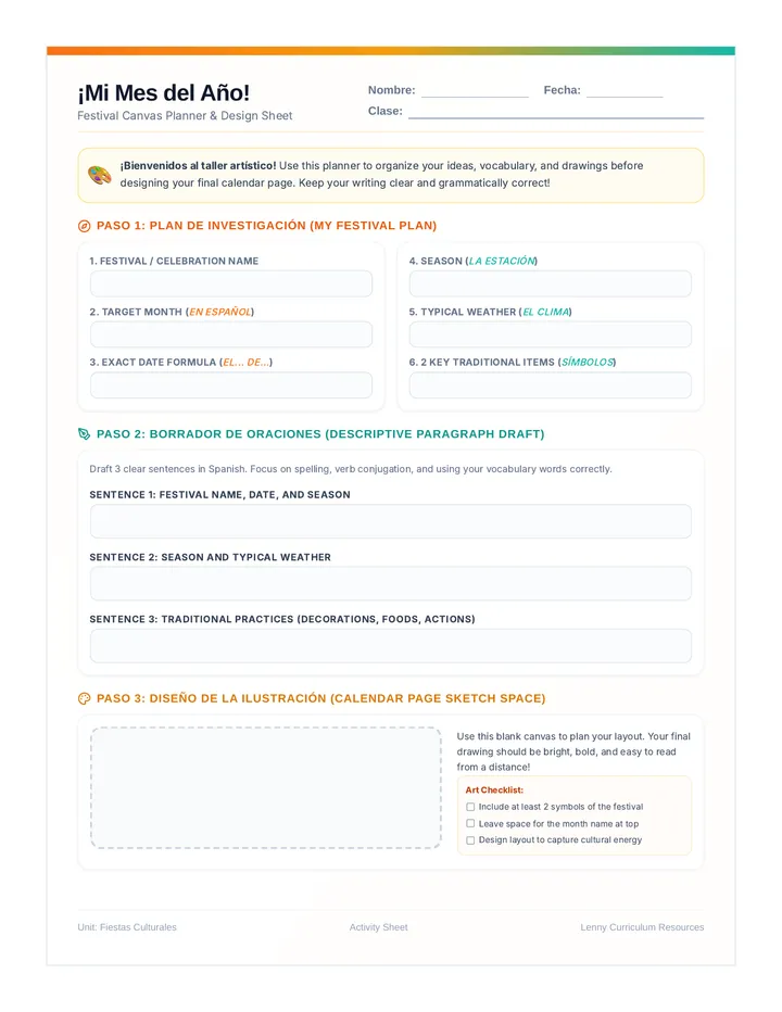 Festival Canvas Activity Sheet