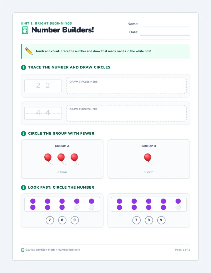 Number Builders Worksheet
