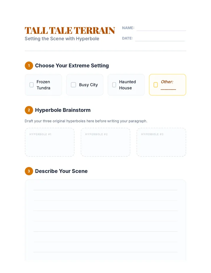 Tall Tale Terrain Worksheet