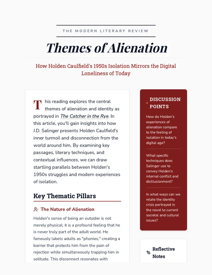Article Themes of Alienation Reading