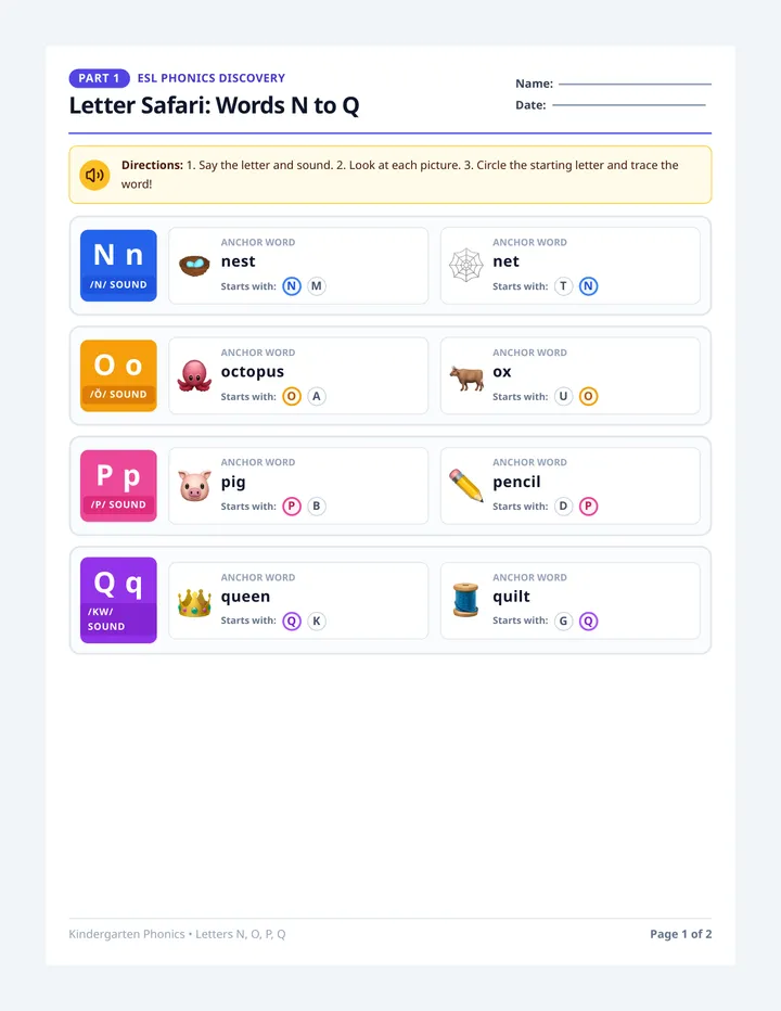 Letter Safari Vocab Worksheet