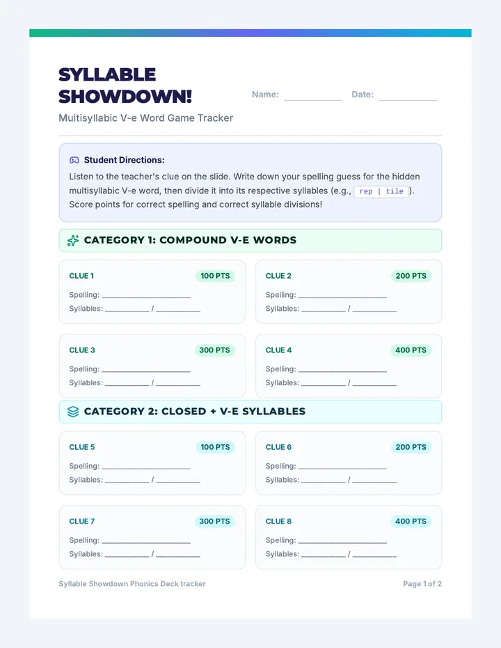 Syllable Showdown Worksheet