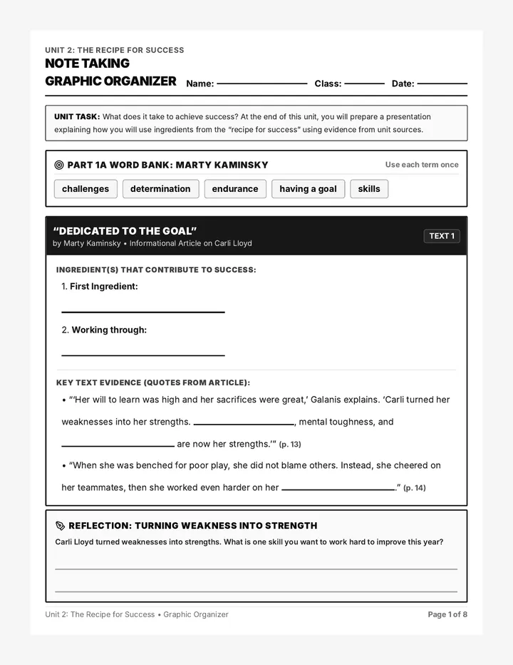 Recipe Success Graphic Organizer