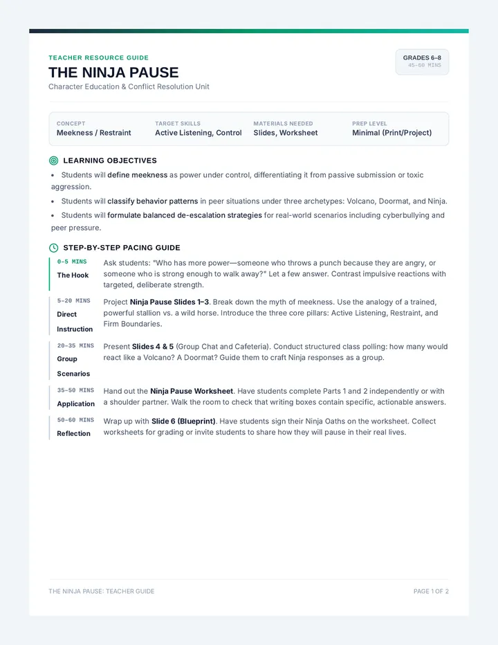 Ninja Pause Teacher Guide page 1