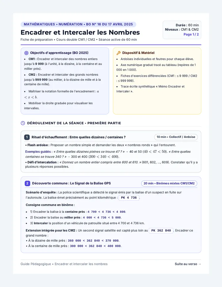 Encadrer Nombres Guide Enseignant
