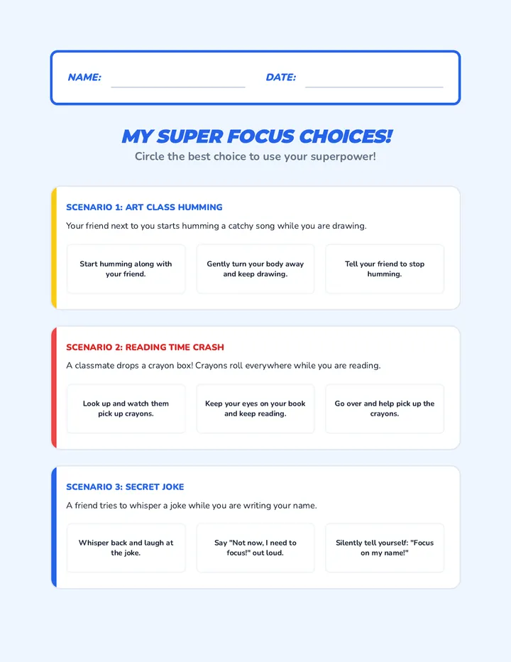 Stay on Task Worksheet