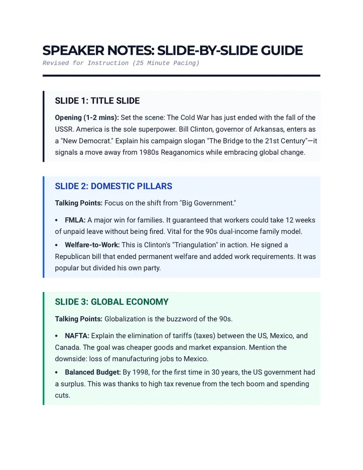 Clinton Speaker Notes Resource