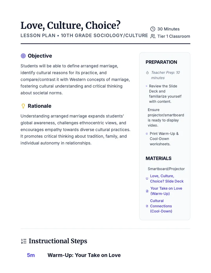 Love Culture Choice Lesson Plan