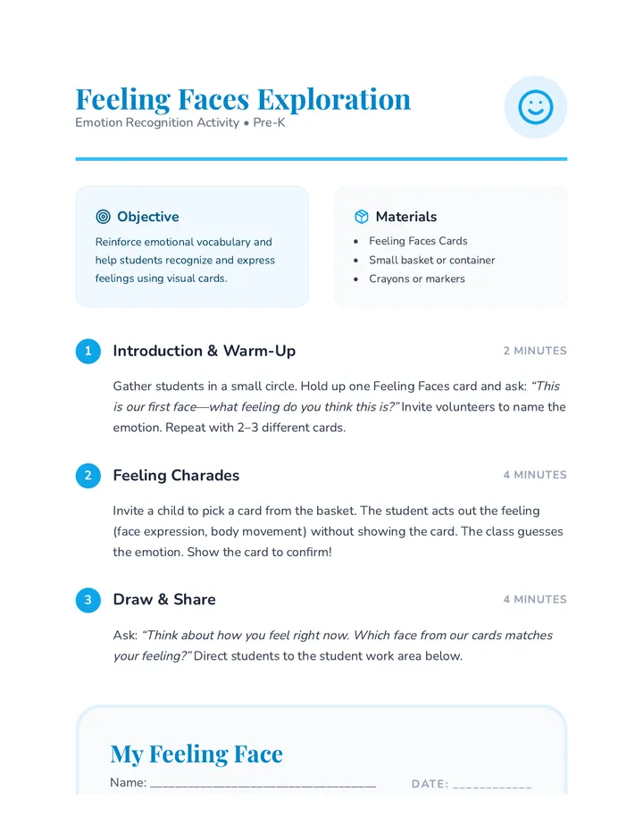 Feeling Faces Exploration Activity