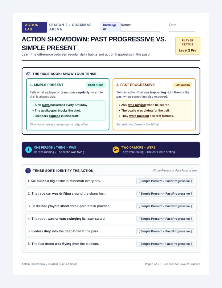 Action Showdown Worksheet