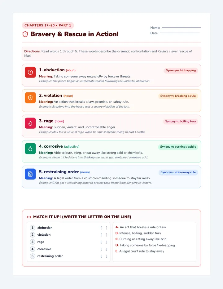 Bravery and Rescue Worksheet