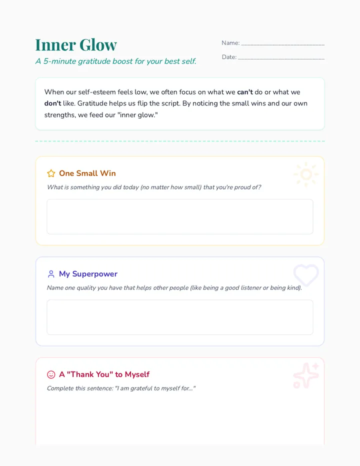 Inner Glow Activity Sheet