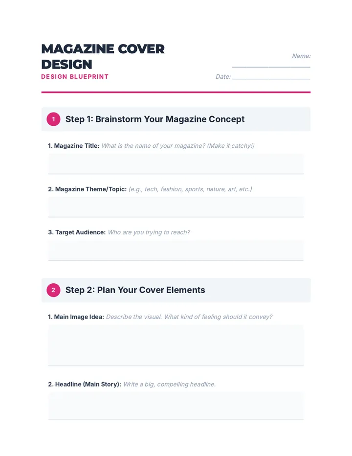 Magazine Cover Design Worksheet