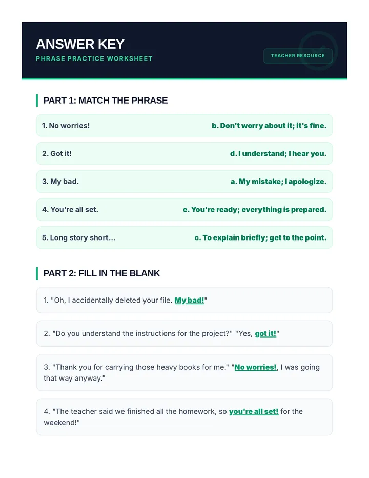 Phrase Practice Answer Key