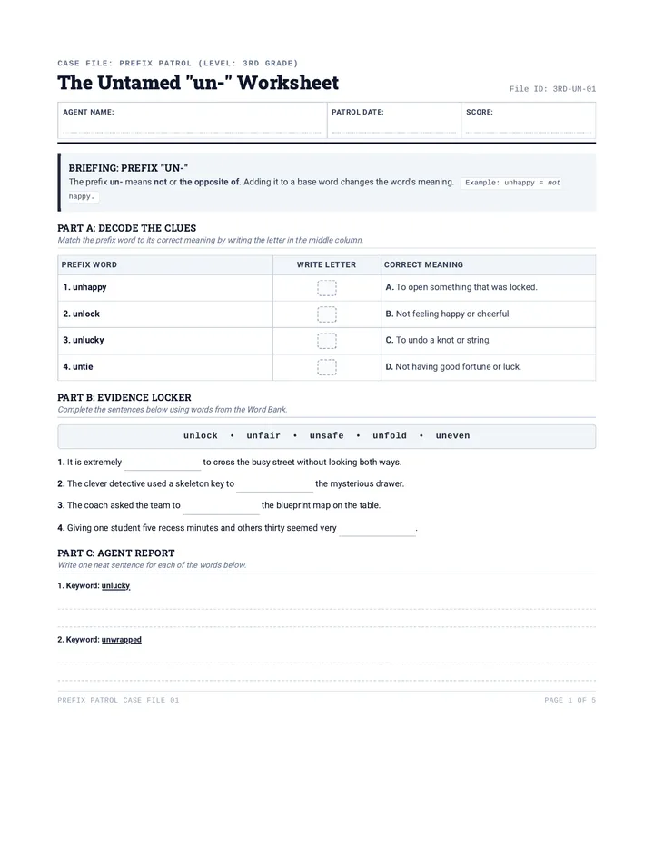 Prefix Patrol Un Worksheet