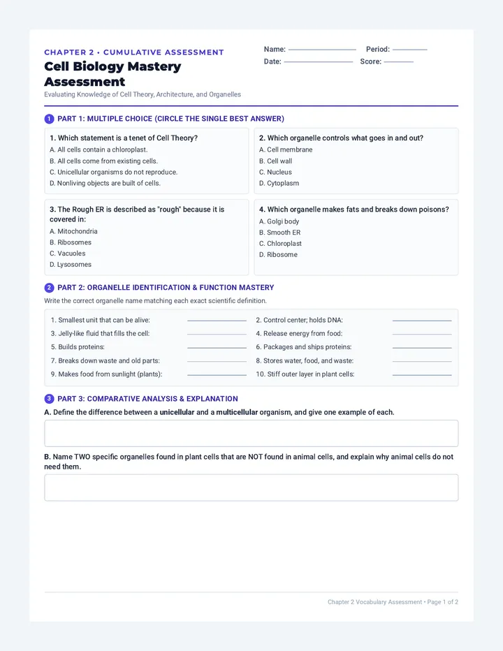 Cell Mastery Assessment