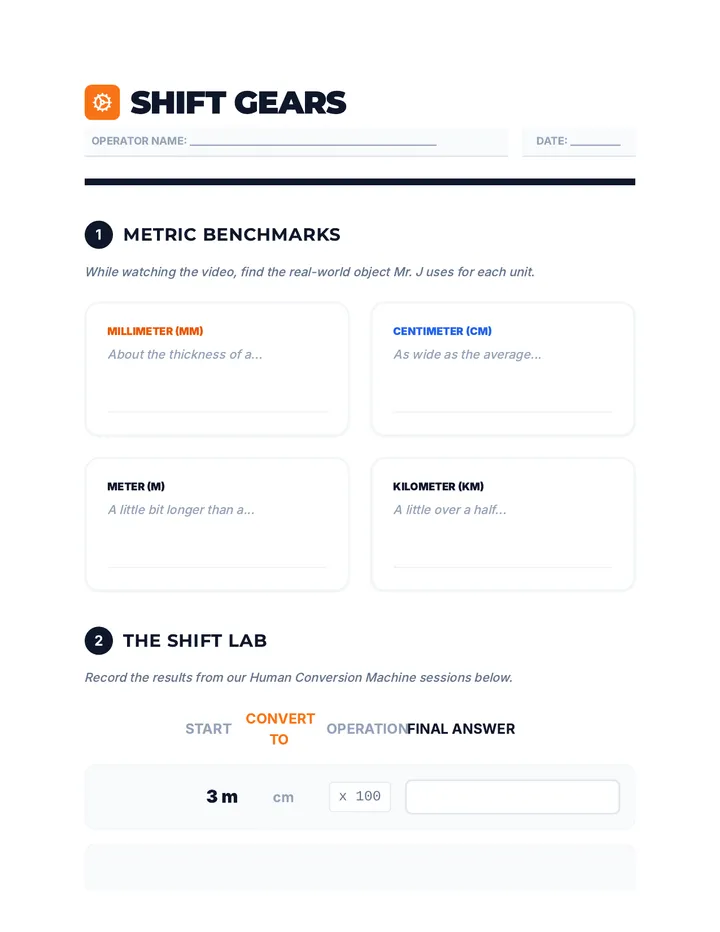 Shift Gears Worksheet