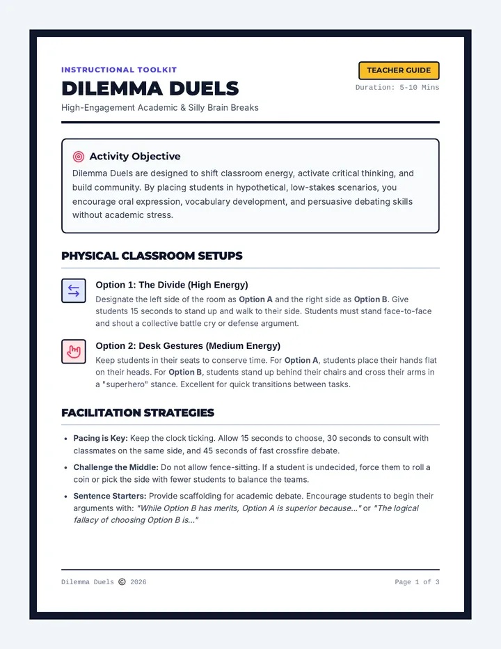 Dilemma Duels Teacher Guide