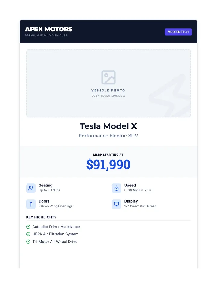 Model X Showroom Flyer