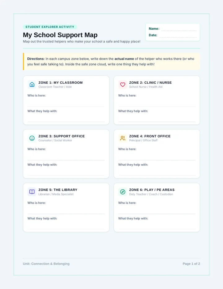 Support Squad Map Worksheet