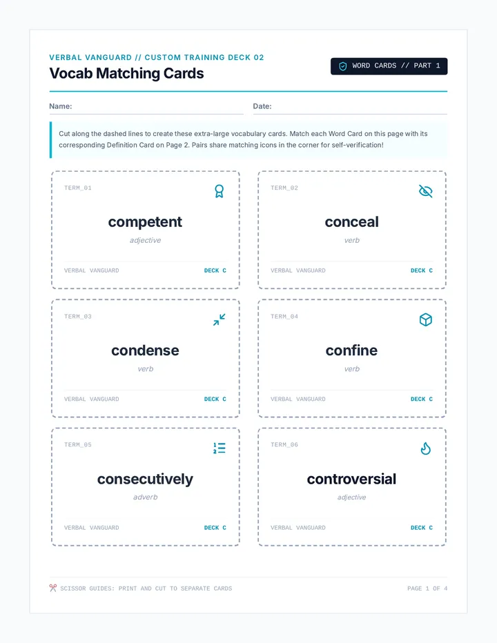 Vocab Matching Cards