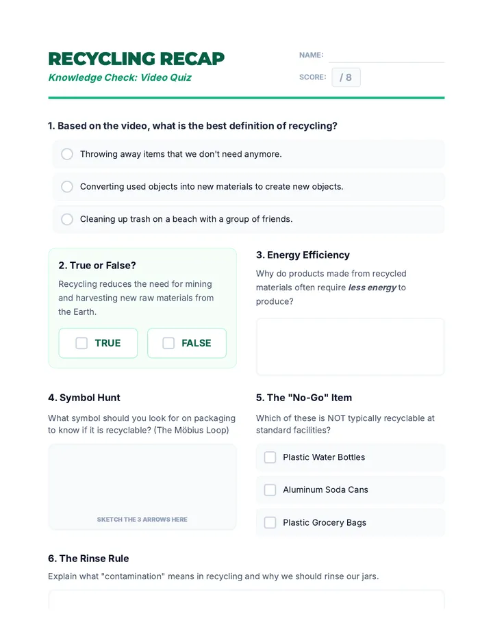 Recycling Recap Quiz
