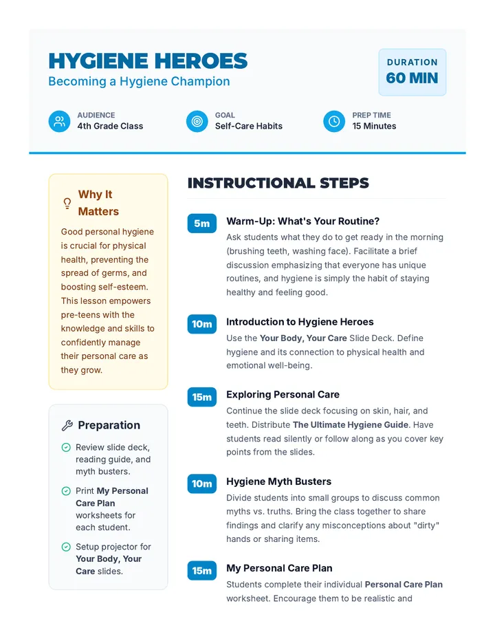 Hygiene Heroes Teacher Lesson Plan