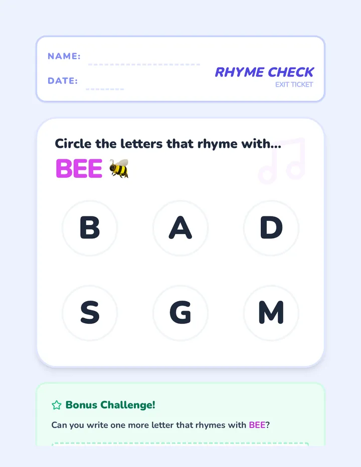 Rhyme Check Exit Ticket