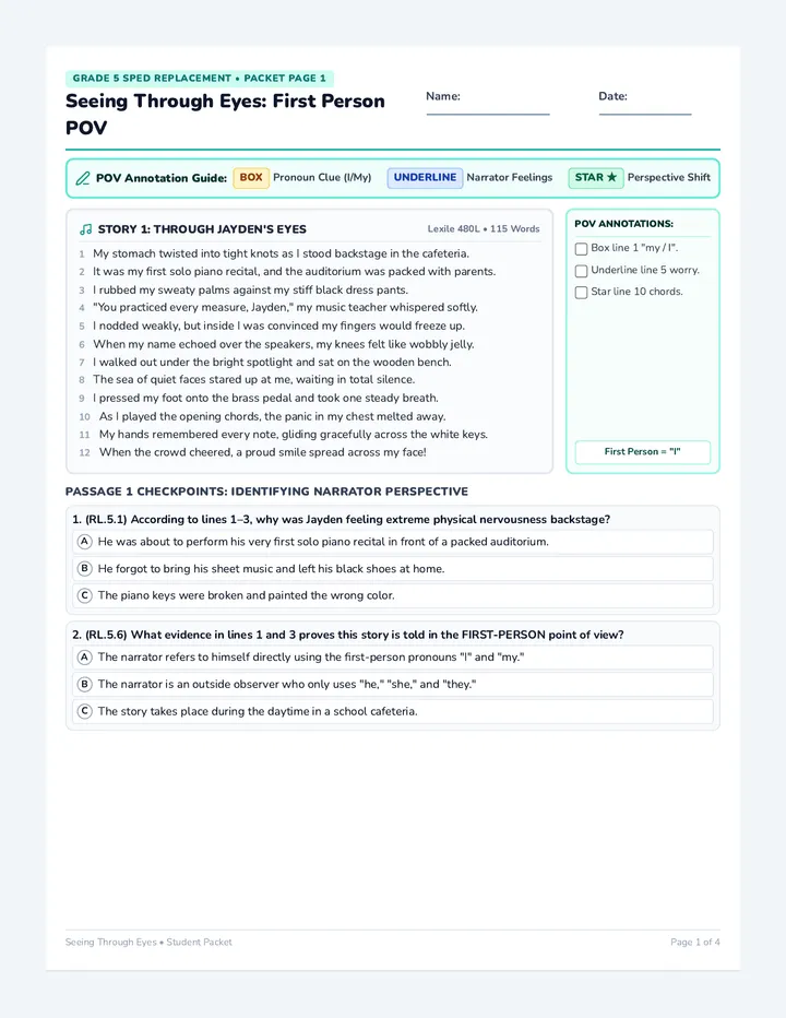 Point of View Worksheet