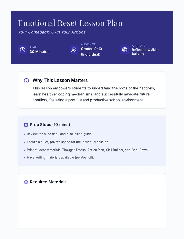 Emotional Reset Lesson Plan